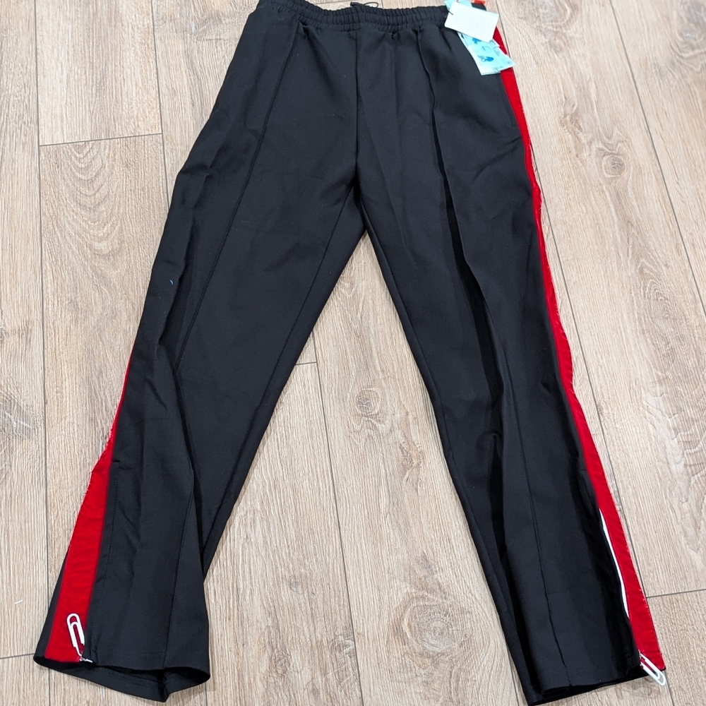 $925 Mens Off-White Side Taped Pintuck Pants Black/Red Small